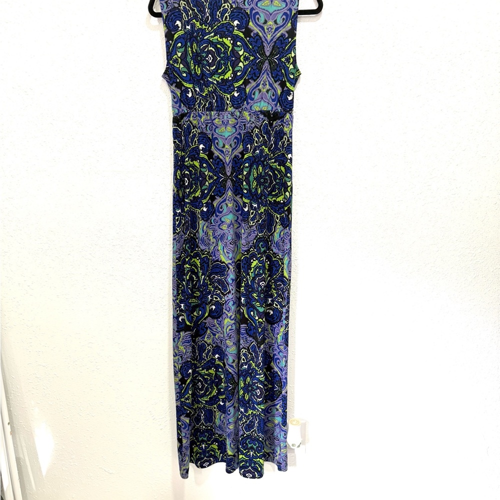 Philosophy Long Sleeveless V-Neck Maxi Dress in Blue and Green Paisley M - Picture 4 of 8